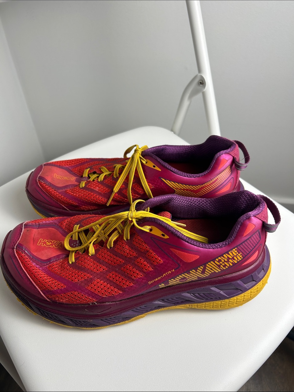 HOKA Stinson ATR 4 Trail Running Shoes Women’s Size 9.5 Red Purple Yellow